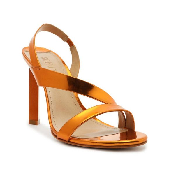 NEW - SCHUTZ Block Heel - Metallic Kelly Leather Sandal - Picture 2 of 6
